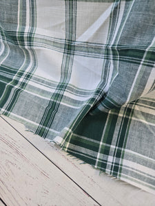 Dark Green Plaid Heavy Rayon Linen Blend {by the half yard}