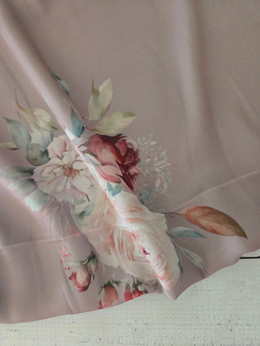 Exclusive Design- Tan & Large Romantic Floral Print {by the half yard}