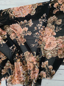 Black Large Floral Chiffon {by the half yard}