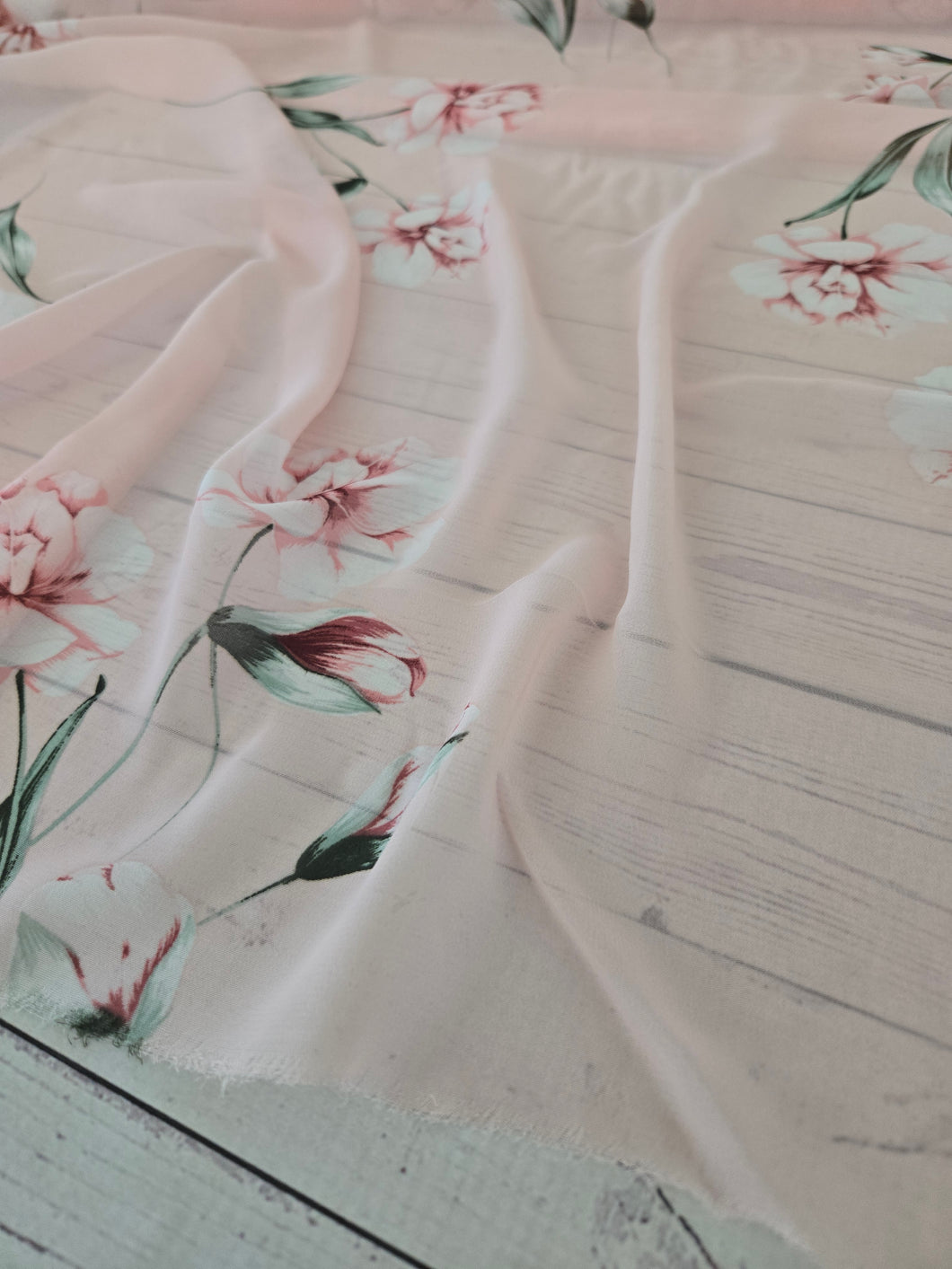 Peachy Pink Floral Chiffon {by the half yard}