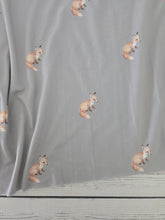 Exclusive Design- Steel Watercolor Fox Print Double Brushed Poly (DBP) Knit {by the half yard}