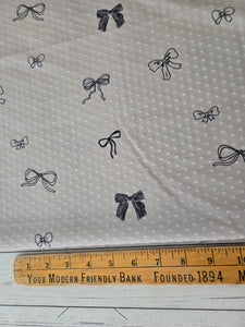 Exclusive Design- Tan & Black Bow Print Swiss Dot Knit {by the half yard}