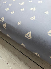 Exclusive Design- Dusty Blue Sailboat Print Double Brushed Poly (DBP) Knit {by the half yard}