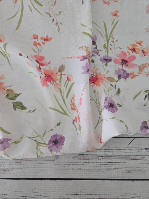 White Summer Floral Rayon Crepe {by the half yard}
