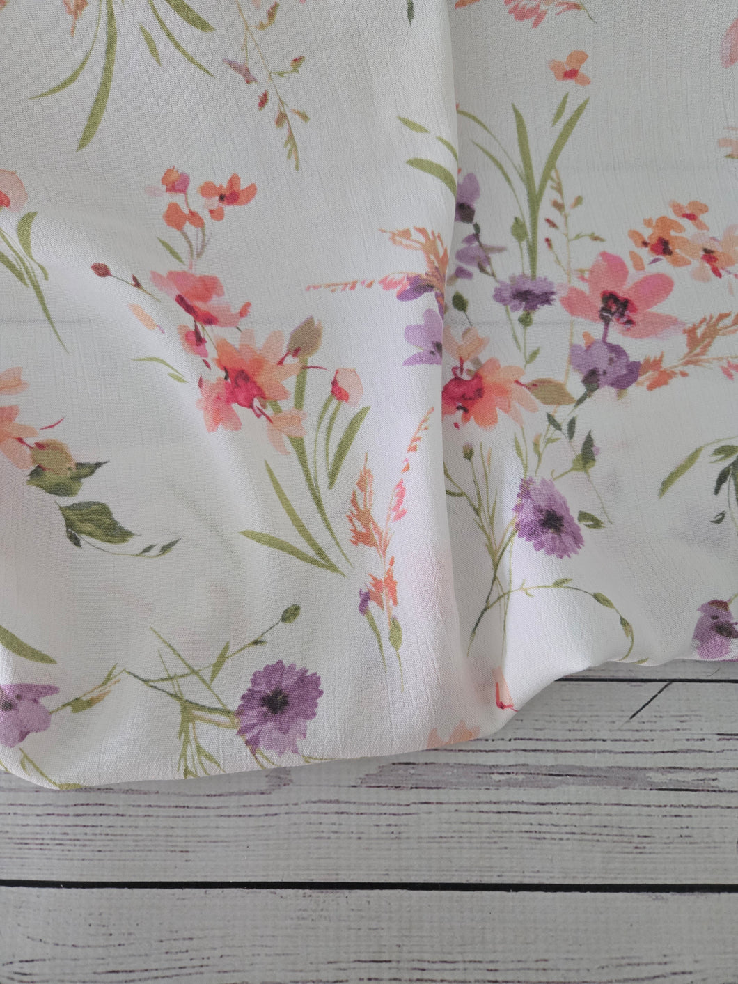 White Summer Floral Rayon Crepe {by the half yard}
