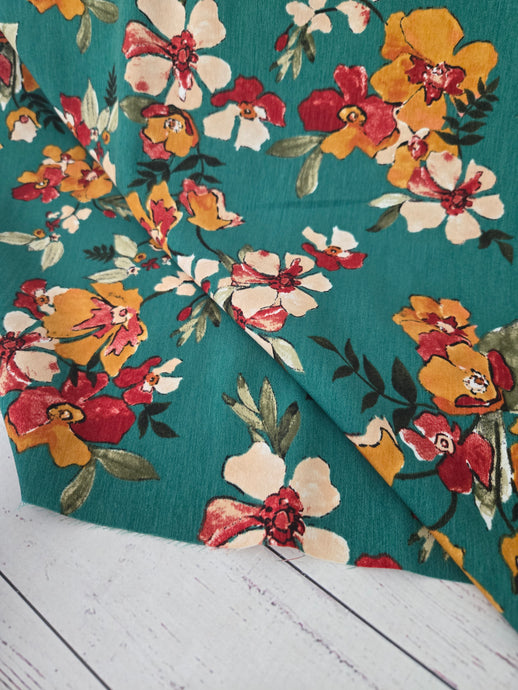 Green & Mustard Floral Print Misc. Poly {by the half yard}