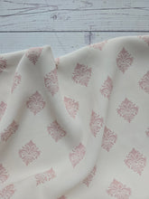 Cream & Pink Fleur-de-lis Pinstripe Poly {by the half yard}