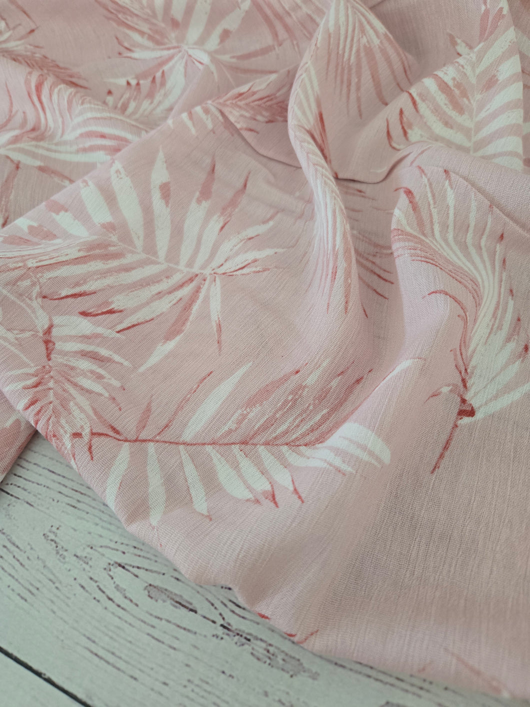 Pink Tropical Leaf Floral Rayon Crepe {by the half yard}