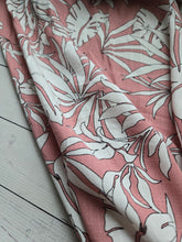 Rose Pink Palm Leaf Rayon Linen Blend {by the half yard}