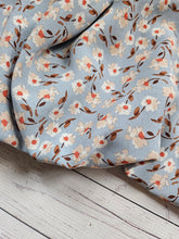Dusty Light Blue & Tan Floral Stems Silky Polyester {by the half yard}