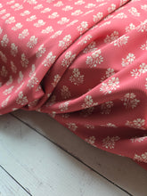 Spiced Coral & Cream Block Print Pinstripe Poly {by the half yard}