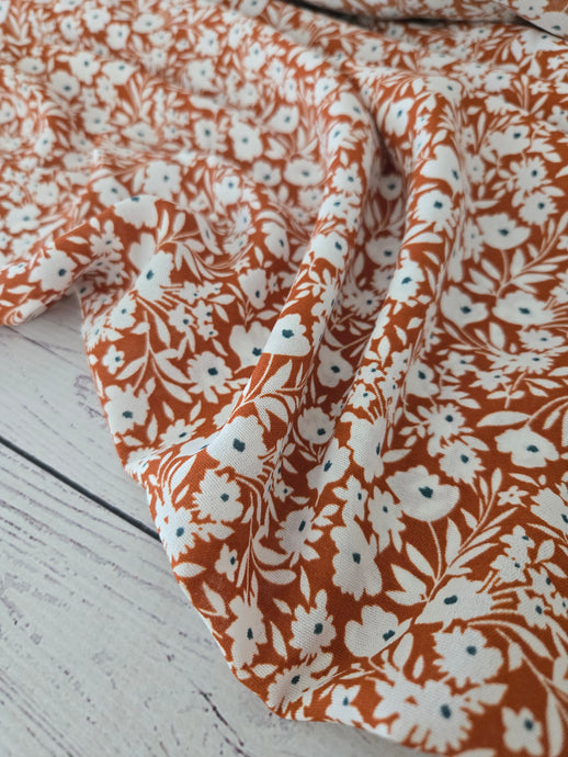 Rust & White Ditzy Floral Opaque Air Flow 100% Polyester {by the half yard}