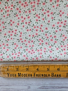 Exclusive Design-  Ivory & Pink Mini Vintage Floral Opaque Swiss Dot 100% Polyester {by the half yard}