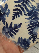 Cream & Blue Botanical Leaf Linen Look Poly {by the half yard}