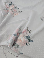 Exclusive Design- Antique Green Romantic Floral Swiss Dot Knit {by the half yard}