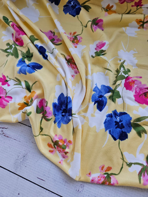 Yellow Floral Double Brushed Poly (DBP) Knit {by the half yard}