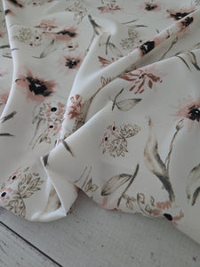 Soft Pink & Tan Floral Dobby Crepe {by the half yard}