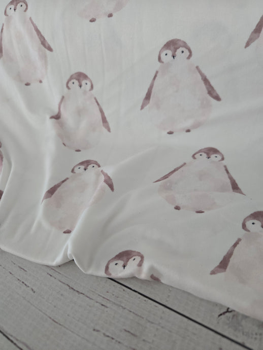 White Penguin Print Double Brushed Poly (DBP) Knit {by the half yard}