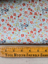 Light Blue & Petite Red Floral Opaque Swiss Dot 100% Polyester {by the half yard}