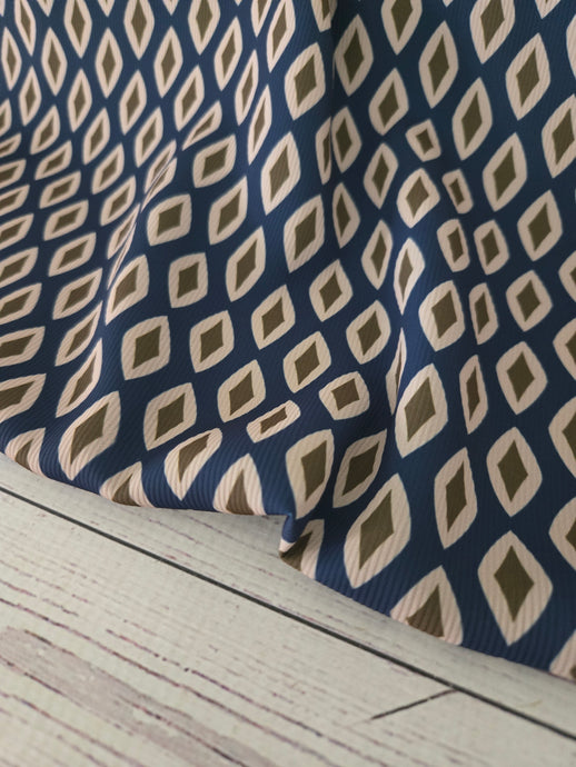 Navy, Cream & Olive Diamond Print {by the half yard}