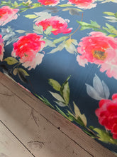 Navy & Pink Peony Swim Knit {by the half yard}