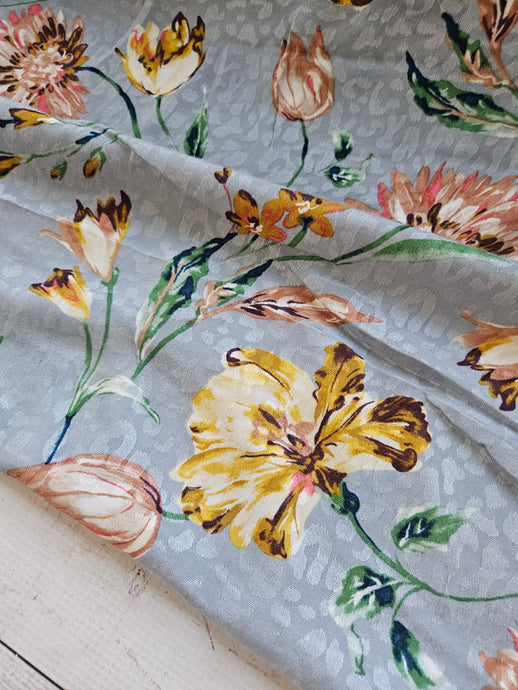 Light Blue Floral Rayon Dobby Challis {by the half yard}