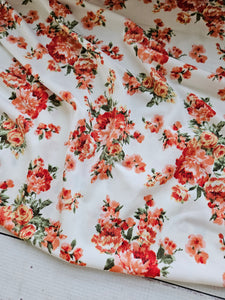 White & Bright Coral Floral DTY Knit {by the half yard}