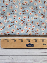 Dusty Light Blue & Tan Floral Stems Silky Polyester {by the half yard}