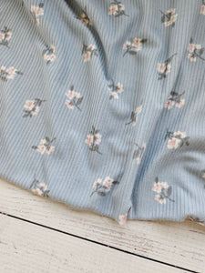 Dusty Blue Petite Floral Mini Rib Knit {by the half yard}