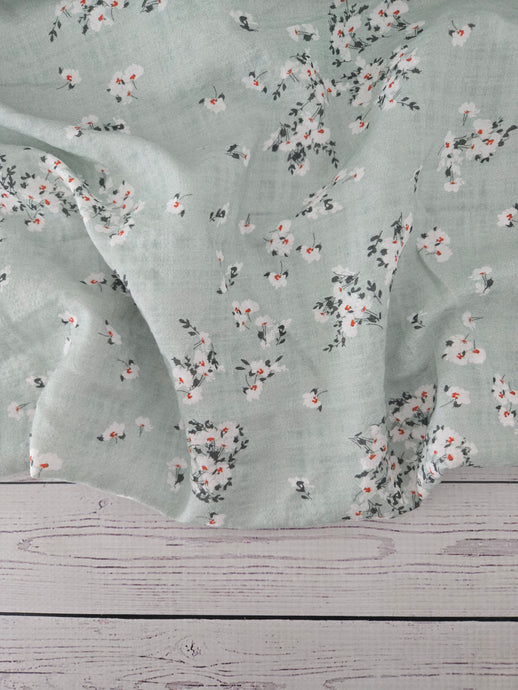 Light Green Floral Print Cotton Gauze {by the half yard}