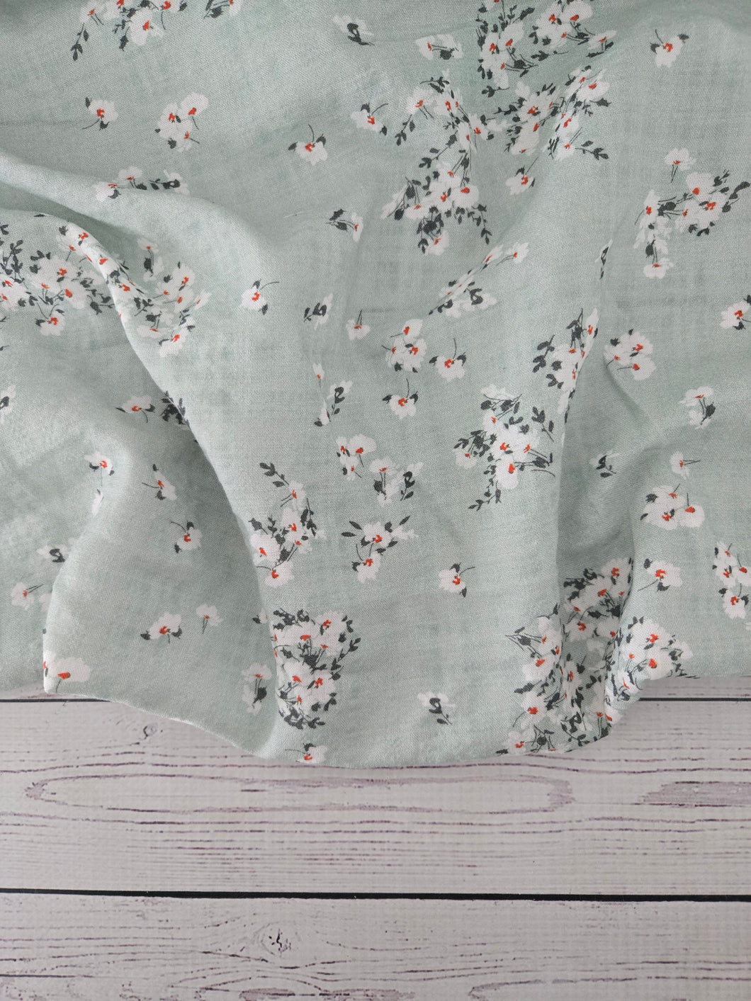 Light Green Floral Print Cotton Gauze {by the half yard}