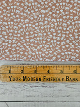 Exclusive Design- Caramel & White Petite Floral Stems Opaque Swiss Dot 100% Polyester {by the half yard}