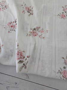 Exclusive Design- Cream Watercolor Roses Floral Swiss Dot Cotton {by the half yard}