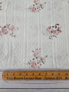 Exclusive Design- Cream Watercolor Roses Floral Swiss Dot Cotton {by the half yard}