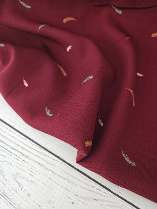 Burgundy Petite Feather Print {by the half yard}