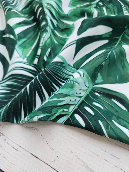 Tropical Leaf Print Nylon Spandex Swim Fabric {by the half yard}