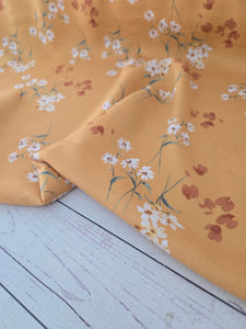 Mustard Daisy Floral Rayon Challis {by the half yard}