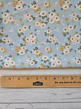 Light Blue, Cream & Pink Floral Silky Polyester {by the half yard}