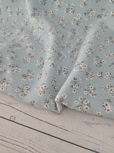 Exclusive Design- Dusty Blue Petite Wild Rose Blooms {by the half yard}