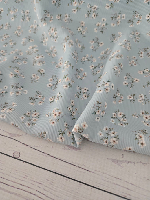 Exclusive Design- Dusty Blue Petite Wild Rose Blooms {by the half yard}