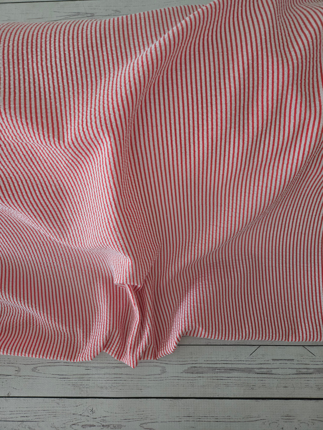 Red & White Seersucker Stripes Poly Cotton {by the half yard}