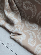 Exclusive Design- Tan Elegant Feather Print Pinstripe Poly {by the half yard}