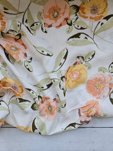 Coral & Yellow Floral Rayon Crepe {by the half yard}