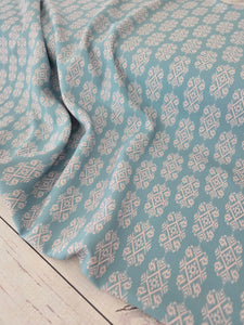 Exclusive Design- Muted Aqua & Cream IKAT Print {by the half yard}