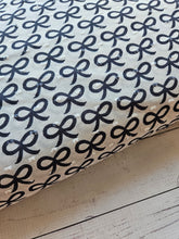 Exclusive Design- Natural with Black Bows Swiss Dot Cotton {by the half yard}