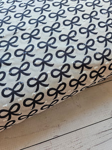 Exclusive Design- Natural with Black Bows Swiss Dot Cotton {by the half yard}
