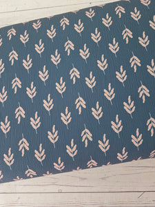Exclusive Design- Dark Teal Symmetrical Leaf Print {by the half yard}