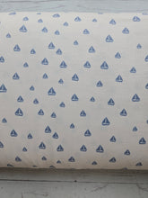 Exclusive Design- Cream Sailboat Print Double Brushed Poly (DBP) Knit {by the half yard}