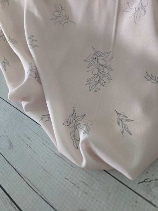 Exclusive Design- Creamy Tan Olive Branch Print {by the half yard}