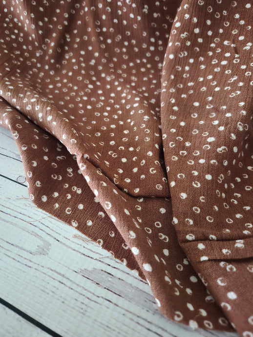 Rusty Brown Circles & Dots Rayon Crepe {by the half yard}